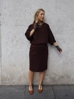 Vestido corto punto marrón