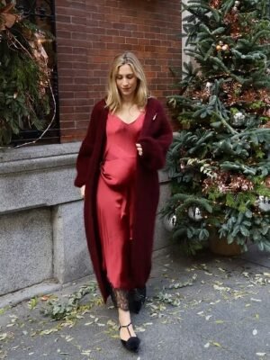 Vestido lencero granate puntilla